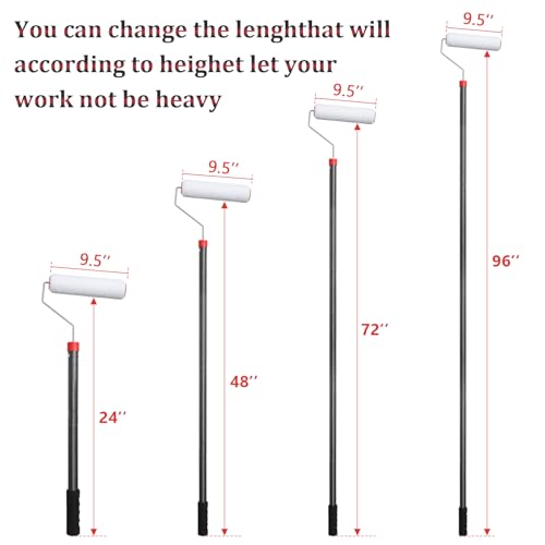 FLY HAWK Paint Roller, 4FT Paint Roller Extension Pole Paint Roller kit with House Paint Roller Brush Stainless Steel Pole, New Splicing Rod, Mural Brush for Walls and Ceiling - size: Black-4FT