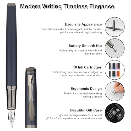 Calligraphy Fountain Pen Set - Includes 5 Nibs, Ink Bottle, Ink Refill Converter and 18 Cartridges, Fancy Pen for Women Men Gift - MU-25
