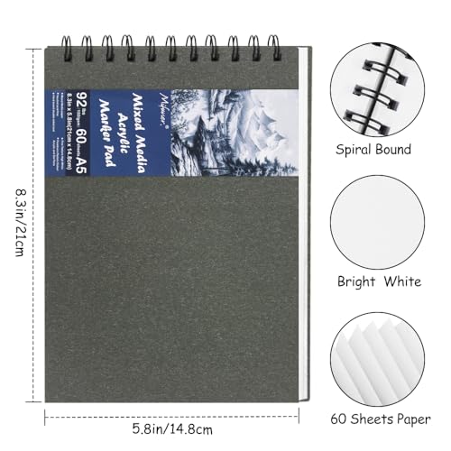 8.3x5.8 Sketch Book,Art Sketchbook for Drawing Pad,Mixed Media Sketchbook - color: TopSpiral-BrightWhite-Dark Grey