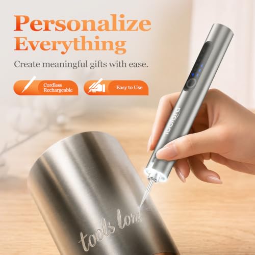 Engraving Pen with LED Light,HollowCup Motor,Cordless USB Rechargeable Rotary Tool for Metal,Wood,Glass and Plastic,DIY Engraving Kit with 30 Bits,Silver