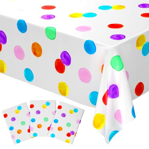 Blue Orchards Polka Dots Table Cover (Pack of 3) - 108"x54" – Colorful Happy Birthday Party Table Decoration, Bright Accent and Backdrop, Tablecloth, Gift Wrap and Banner, Multi Purpose Rainbow Decor - color: Happy Birthday (Pack of 3)