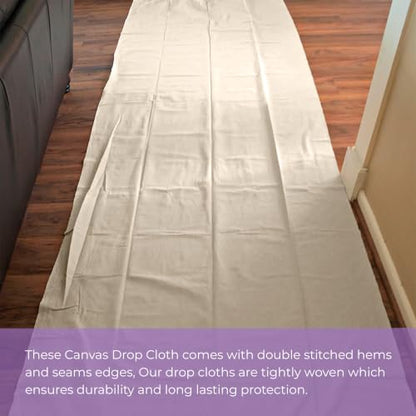 Canvas Drop Cloth for Painting 9x12 feet Pack of 2-8oz Painters Drop Cloths for Painting - All Purpose Canvas Tarps for Floor & Furniture Protection - Recycled Cotton Fabric - size: 9x12 Ft - 2 pc