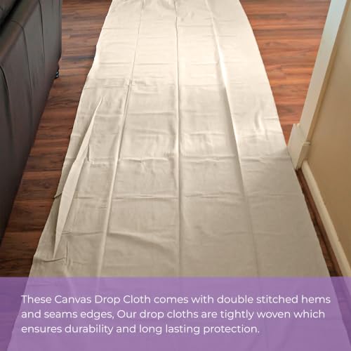 Canvas Drop Cloth for Painting 4x12 feet Pack of 2-8oz Painters Drop Cloths for Painting - All Purpose Canvas Tarps for Floor & Furniture Protection - Recycled Cotton Fabric - size: 4x12 Ft - 2 pc