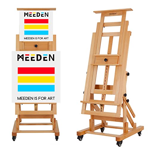 MEEDEN Movable Large H-Frame Painting Easel Holds Canvas Art Up to 78.7" and Wooden Drafting Stool with Adjustable Height