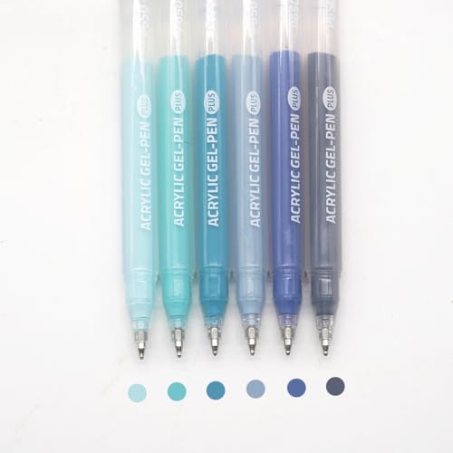 Acrylic Gel Pens for Coloring, 6 Pack 1.0mm Fine Point Gel Pen Set | Quick Drying, Smooth Writing, Nordic Blue Marker Pens for Drawing, Journaling Art, Black Paper, Book, Large Capacity - color: Nordic Blue