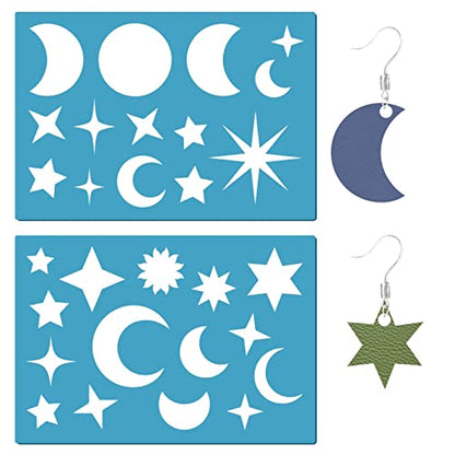 GORGECRAFT 2 Styles Jewelry Shape Template Reusable Leather Earring Templates Plastic Moon Star Sun Cutouts Cutting Stencil Lapidary Templates for Drawing Earrings Making Jewelry DIY Crafts 5x3.5 inch - style: Lapidary,Sun