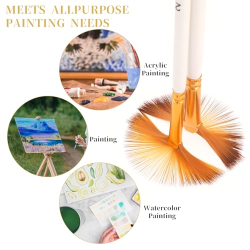 5 Pcs Fan Paint Brushes Set Acrylic Paint Brushes Set Professional Soft Anti-Shedding Nylon Hair Fan Paint Brush with Long Wood Handles for Acrylic Painting, Oil Watercolor Painting
