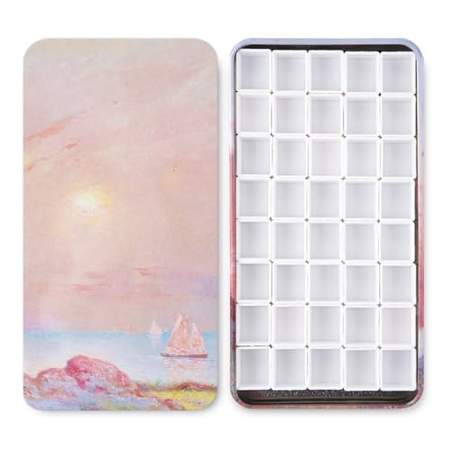 qianshan 40Pcs Empty Half Pans Watercolor Tin Palette with Magnetic Stripe | Travel Tin Palette Case,Portable Artist Paints Half Pan Kits,DIY Watercolor Oils Acrylics Painting Drawing - color: Pink Sunset