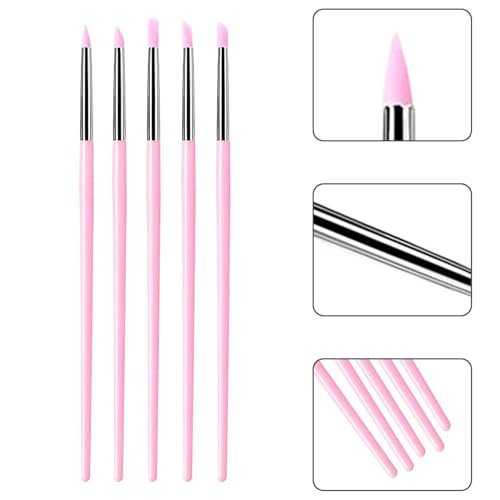 5Pcs Silicone Sculpting Tools for Polymer Clay, Nail Art & Craft DIY | Silicone Shaping Brushes for Clay Modeling, Ceramic, Fondant, Nail Art Design, Detailing and DIY Projects - color: Pink