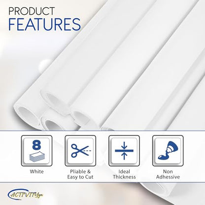 White EVA Foam Sheets, 6 x 9 Inch, 2mm Thick – Foam Paper for DIY Arts and Crafts, School Projects, and More – 8 Pack - color: White