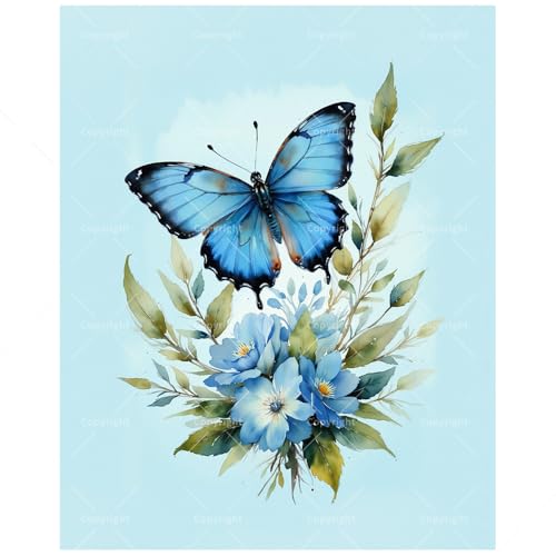Nature Paint by Numbers Kit for Adults - DIY Blue Butterfly with Floral Bouquet Painting on Canvas 16x20 Inches, Acrylic Paint Set, Suitable for Beginners, Botanical Art for Home Decoration or Gifts - color: HSX01063, size: 16X20IN Folded
