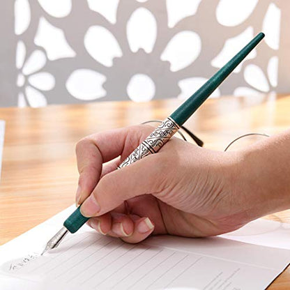 Professional Manga Gothic Pen Dip Pen Calligraphy Drawing Pen Kit, 2 Pen Holders Handles, 7 Nibs (2 Fountain Pen Nib, 5 Flat Nib) - Silver and Bronze - color: Silver and Bronze