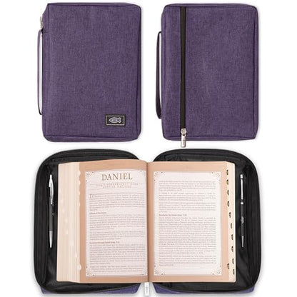 Christian Art Gifts Men/Women's Bible Cover Jesus Fish, Purple Canvas, Large - color: Purple/Jesus Fish, size: Large