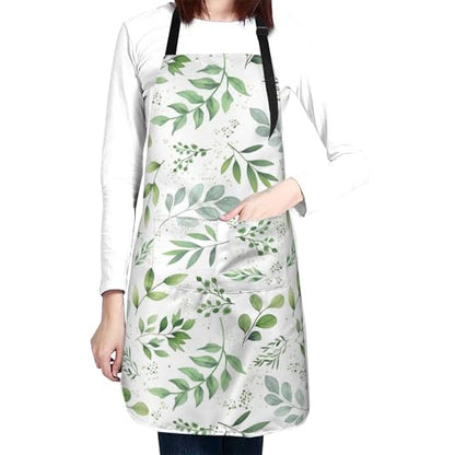 Leaf Apron with 2 Pockets Adjustable Stain Resistant Kitchen Cooking Apron for Baking BBQ Grilling Grilling Painting Gardening - color: Leaf