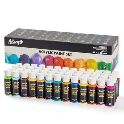 Artkey Acrylic Paint Set - 52 Colors 2 oz/59 ml Acrylic Paints Professional Artists Painting Kit for Canvases Fabric Rock Leather Easter Egg Wood Ceramic Glass Art Craft Painting - color: 52 Colors, style: Basics