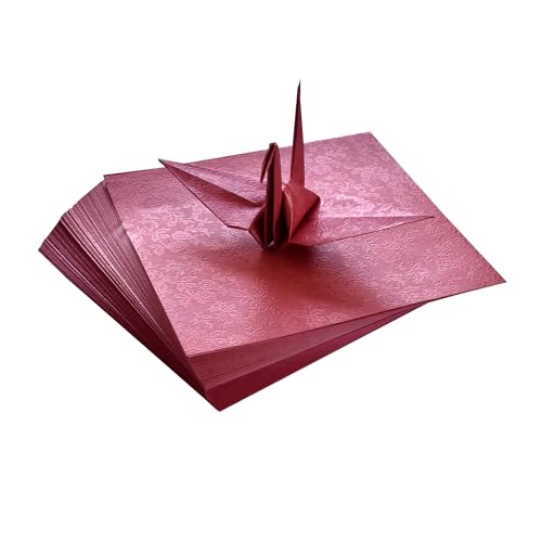 100 Origami Paper Sheets Paper Pack Paper Flower Pattern, Embossing, Pearl Coating for Folding Paper, Origami Cranes,Scrapbook (Red, 6x6 inches) - color: Red, size: 6x6 inches
