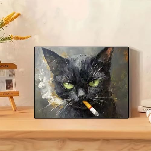 GEMFAMILY Paint by Numbers Cat DIY Painting On Canvas,by Number Smoking Cat in Stained by Numbers Kit for Adults Beginner,Acrylic Simple Oil Paint by Number Kits for Home Wall Decor 16 x 20 inch - color: HL6636