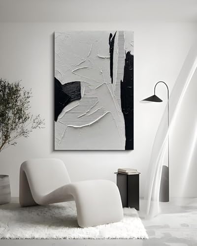 NANKAI Art Hand-painted Black and White Texture Oil painting Modern minimalist Abstract art 45x30 inch large home wall deco art painting - color: NKHB149