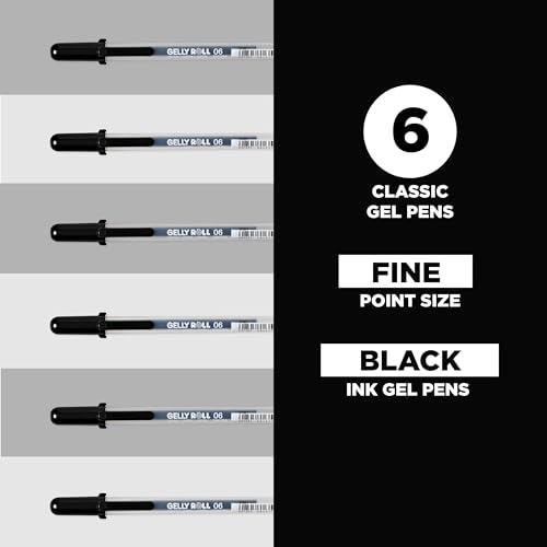 SAKURA Gelly Roll Gel Pens, Fine Point, 0.3 mm Line, Black, 6 Pack | Gel Ink Pen for Writing, Art & Drawing, Smooth Archival Quality Ink, Japanese Art Supply for Crafters - style: 6 Pen Pack