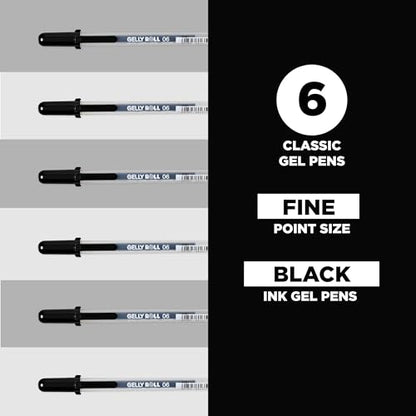 SAKURA Gelly Roll Gel Pens, Fine Point, 0.3 mm Line, Black, 6 Pack | Gel Ink Pen for Writing, Art & Drawing, Smooth Archival Quality Ink, Japanese Art Supply for Crafters - style: 6 Pen Pack