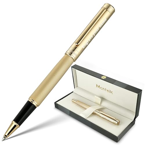 MCNTEIK Gold Personalized Rollerball Pen, Stunning Luxury Pen with Mesh Texture Design and 24K Gold Finish, Fancy Gift Set for Men & Women, Business Signature, Executive, Office,Fancy Designer Pens - color: ,Gold(Personalized)