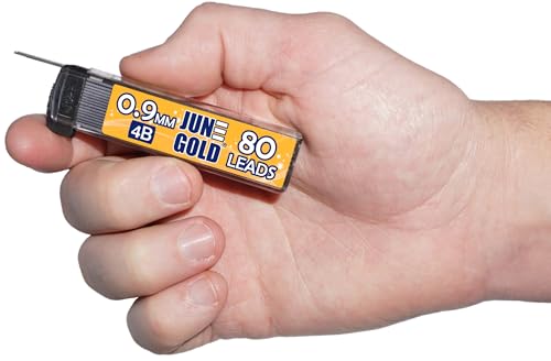 June Gold 0.9 mm, 320 Lead Refills, 4B, 4 Dispensers/w 80 Pieces Each | Bold Thickness, Break Resistant Graphite, Elegant Dispensing Mechanism, 1.0 mm Compatible - color: 4b Graphite, style: 0.9 mm