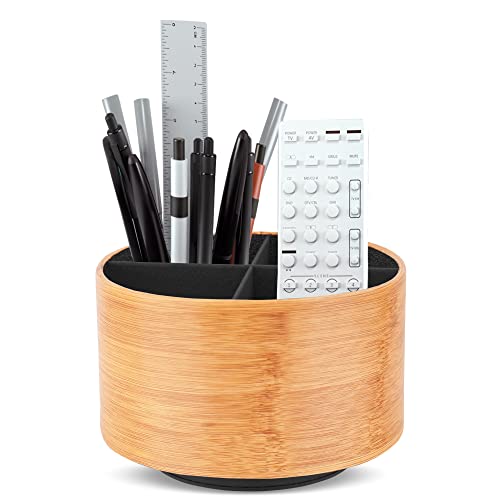 Round Leather Art Supply Organizer,Remote Control Holder,360 Degree Spinning,Multi-Functional Pencil Holder,4 Compartments Desktop Stationary Organizer(1-Beige2) - color: 1-Beige2