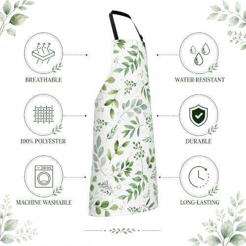 Leaf Apron with 2 Pockets Adjustable Stain Resistant Kitchen Cooking Apron for Baking BBQ Grilling Grilling Painting Gardening - color: Leaf