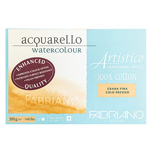 Fabriano Artistico Traditional White Watercolor Block, 140 lb./300 GSM, Cold Press, 20 Sheets, 12" x 18" - size: 12 x 18 inches