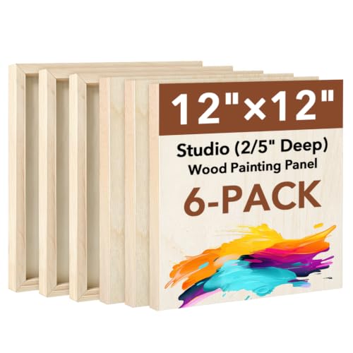 6 Pack Unfinished Blank Wood Panel Boards | 12 x 12inch Natural Wooden Painting Canvas for Oil, Acrylic Paint, Paint Pouring, DIY Art Crafts Projects - size: 12*12inch