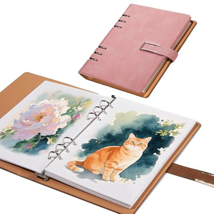 Professional Watercolor Sketchbook with 6-Ring Binder, 20 Sheets 300GSM/140lb 100% Cotton Acid-Free Cold Press Paper, 9.25" x 6.3" Textured Art Journal for Artists, Students & Adults (Pink) - color: Pink