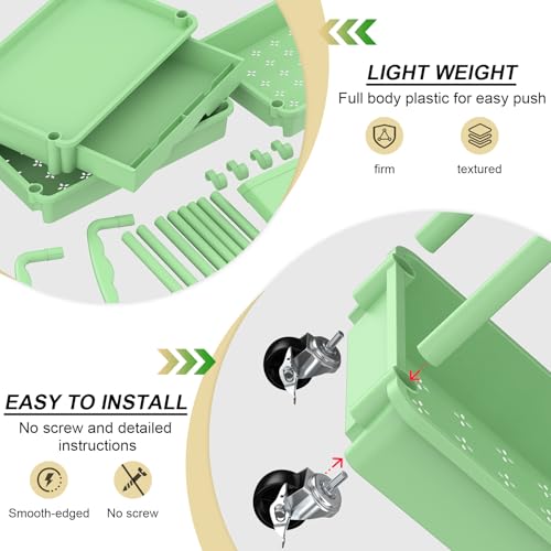 Goovilla 3 Tier Rolling Utility Cart Organizer with Removable Drawer, Green | Stable and Sturdy Rolling Storage Carts with 2 Lockable Wheels for Bathroom, Kitchen, Snack, Craft, Makeup, Baby Essentials - size: 3 Tier, style: Green