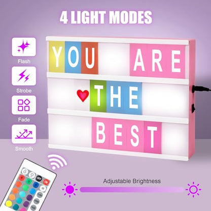 Cinema Light Box, A4 Size 16 Color Changing with 400 Letters Symbols(Pink) - color: Pink