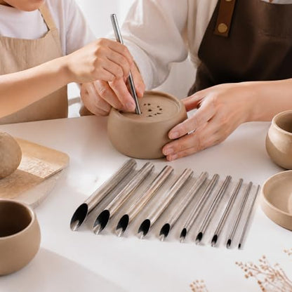 Penitue 12pcs Clay Hole Punch Clay Sculpting Tools for Pottery | Stainless Steel Silver Circular Pottery Hole Cutters Multi-Size Hand Sculpture Cutting Tool for Drilling Carving Ceramics