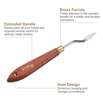 HARFINGTON 2pcs Palette Knife Painting Tool 1.18" x 0.51" Stainless Steel Teardrop Blade 7.09" Length Spatula Painting Pallet Knives with Hole Beech Wood Handle for Acrylic Canvas, Red/Silver - size: 7.09" x 0.51" x 1.18"