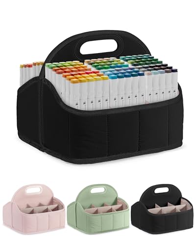 Rexmica Large Marker Caddy Organizer Case Bag for 210-400 Markers, Black | 12 Zones, Full-opening, Removable Base, Top handle, Multipurpose Marker Storage Bag for Adults, for Cosmetic/Sewing/Art Craft - color: Black