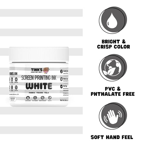 Tinks Screen Printing Ink -White - 8 oz. | Water-Based Fabric Ink - Screen Printing, Stenciling, Tote Bags & Fabric Stamping - Non-Toxic, No Harsh Fumes - 8 oz. - color: White