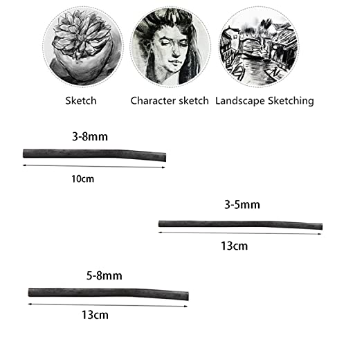 25 pcs Willow Charcoal Sticks for Sketching and Drawing 3-5mm