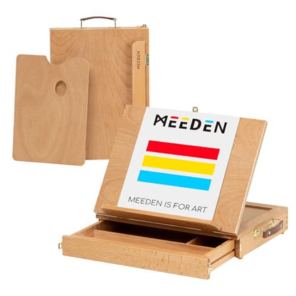 MEEDEN Table Sketch Box Easel -Portable Solid Beech Tabletop Wood Easel Drawing & Sketching Board with Storage Drawer & Palette for Beginner Artist, Art Students & Kids, Canvas up to 11" × 14" - color: Natural