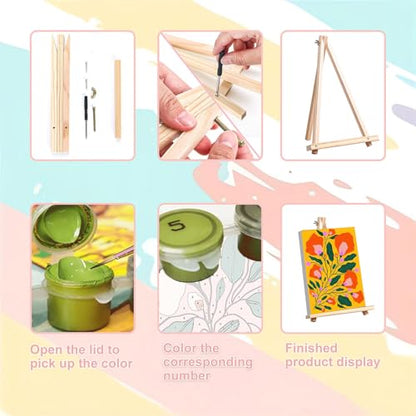 4 Pack Flower Paint by Numbers for Adults with Framed Canvas - Wooden Easel - color: BKH2183+BKH2184+BKH2185+BKH2186