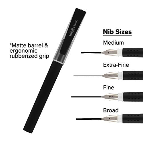 Ink Master Calligraphy Set Fountain Pens 4 Different Size Nibs and 20 Assorted Ink Cartridges Plus One Bottled Converter - Complete Easy Learning Kit for Beginners
