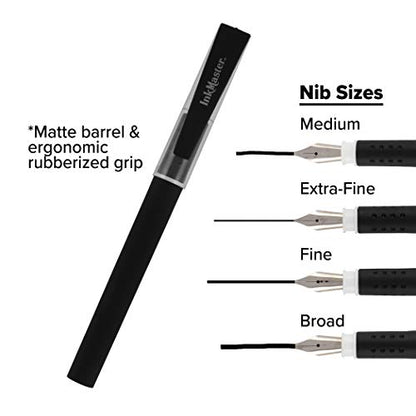 Ink Master Calligraphy Set Fountain Pens 4 Different Size Nibs and 20 Assorted Ink Cartridges Plus One Bottled Converter - Complete Easy Learning Kit for Beginners