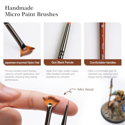 Golden Maple Fine Miniature Paint Brushes – Professional Micro Detail Brush Set for Models, Tabletop Gaming & Fine Art – Portable Travel Case, Acrylic/Watercolor/Oil - color: Brown