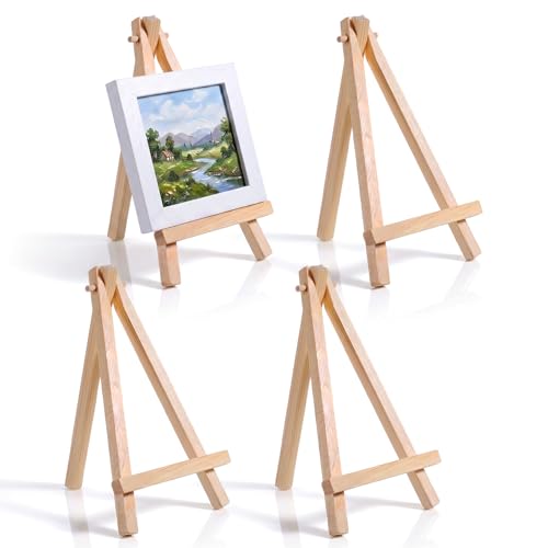 4PCS Wooden Mini Easel Stand, Small Easel Display Stand Tabletop Easels for Paintings Canvas, Photos, Business Cards, Mobile Phones, Artist Crafts, Weddings and Home Decoration