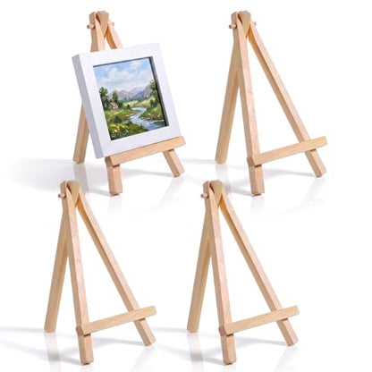 4PCS Wooden Mini Easel Stand, Small Easel Display Stand Tabletop Easels for Paintings Canvas, Photos, Business Cards, Mobile Phones, Artist Crafts, Weddings and Home Decoration