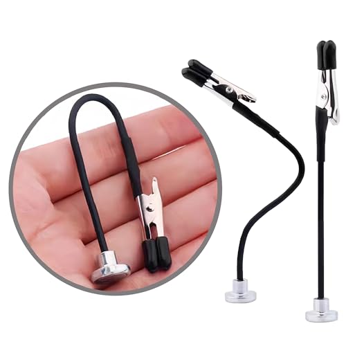 Metal Painting Stand Base Holder with 12 Magnetic Bendable Alligator Clips, Model Parts Assembly Tool Set and Ideal Tools for Airbrush Spray, Black, Includes Cleaning Brush
