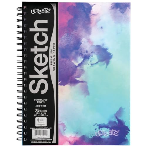 UCreate Fashion Poly Sketch Book, Watercolor Splash, 9" x 12", 1 Count - style: Watercolor Splash; 9" x 12"
