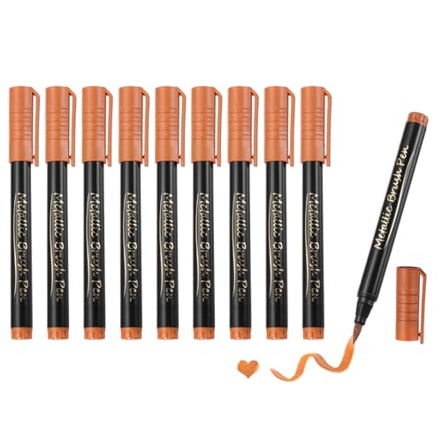 MECCANIXITY 10 Pcs Metallic Marker Pens Metallic Paint Brush Markers Medium Tips Mark Pens for Scrapbooking Glass Rock Painting Cards Photo Albums Ceramics DIY Artwork(Orange) - color: Orange