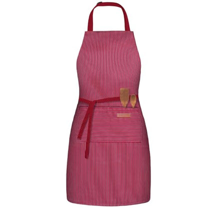 BeLuyi Adjustable Bib Apron with 2 Pockets Chef Cooking Kitchen Restaurant Aprons for Women Men - color: Wine Pinstripes