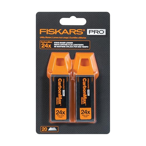Fiskars Pro CarbonMax 3/4" Utility Knife Replacement Blades, 20-Pack | Compatible with Standard Utility Knives, Labratory Tested & Verified, Carbon-Bonded to Stay Sharp, Includes Storage Case - style: 20-Pack w/Storage
